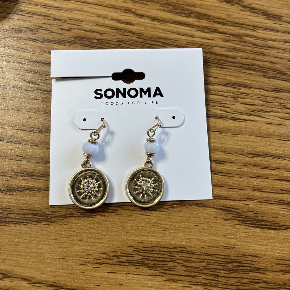 NEW Sonoma dangle earrings Gold Compass rose White Bead 1 1/2" Boho Nautical